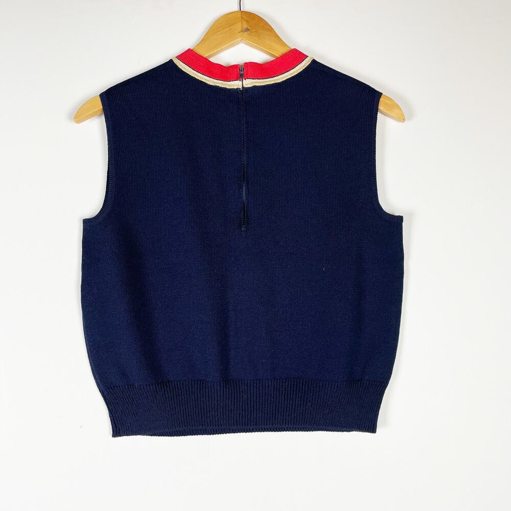 St John navy blue knit sleeveless top with red and gold trim Size Small - Picture 3 of 6